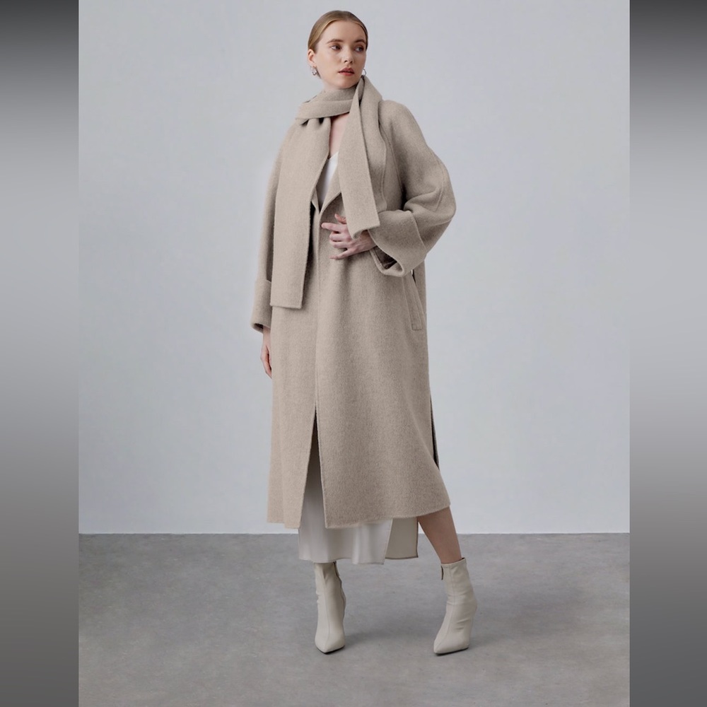 SOLD!! Silk Maison V Neck Scarf Wool Coat